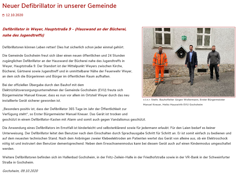 Gochsheimer Nachrichten: Neuer Defibrilator